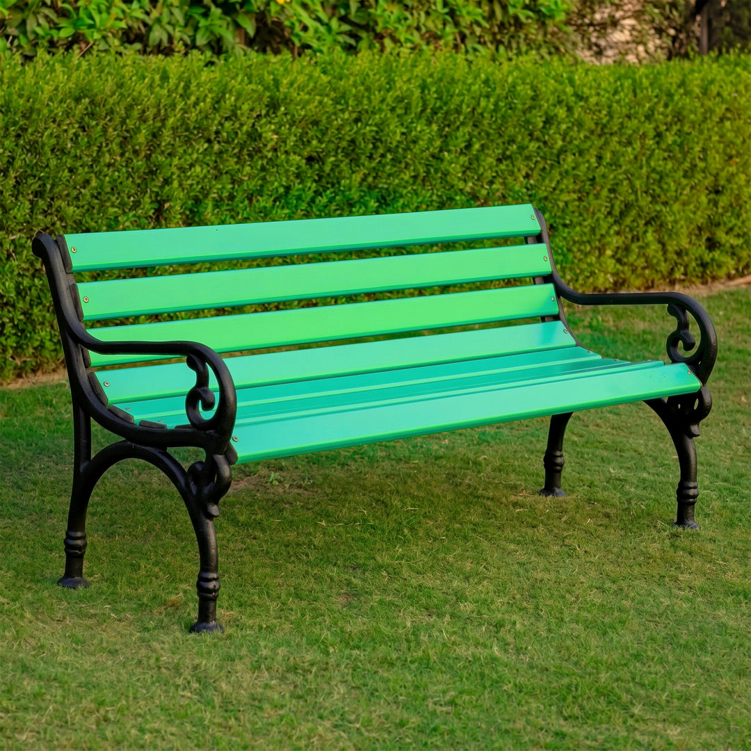 Brin Cast Iron 3 Seater FRP Garden Bench for Outdoor Park - (Black + Green)