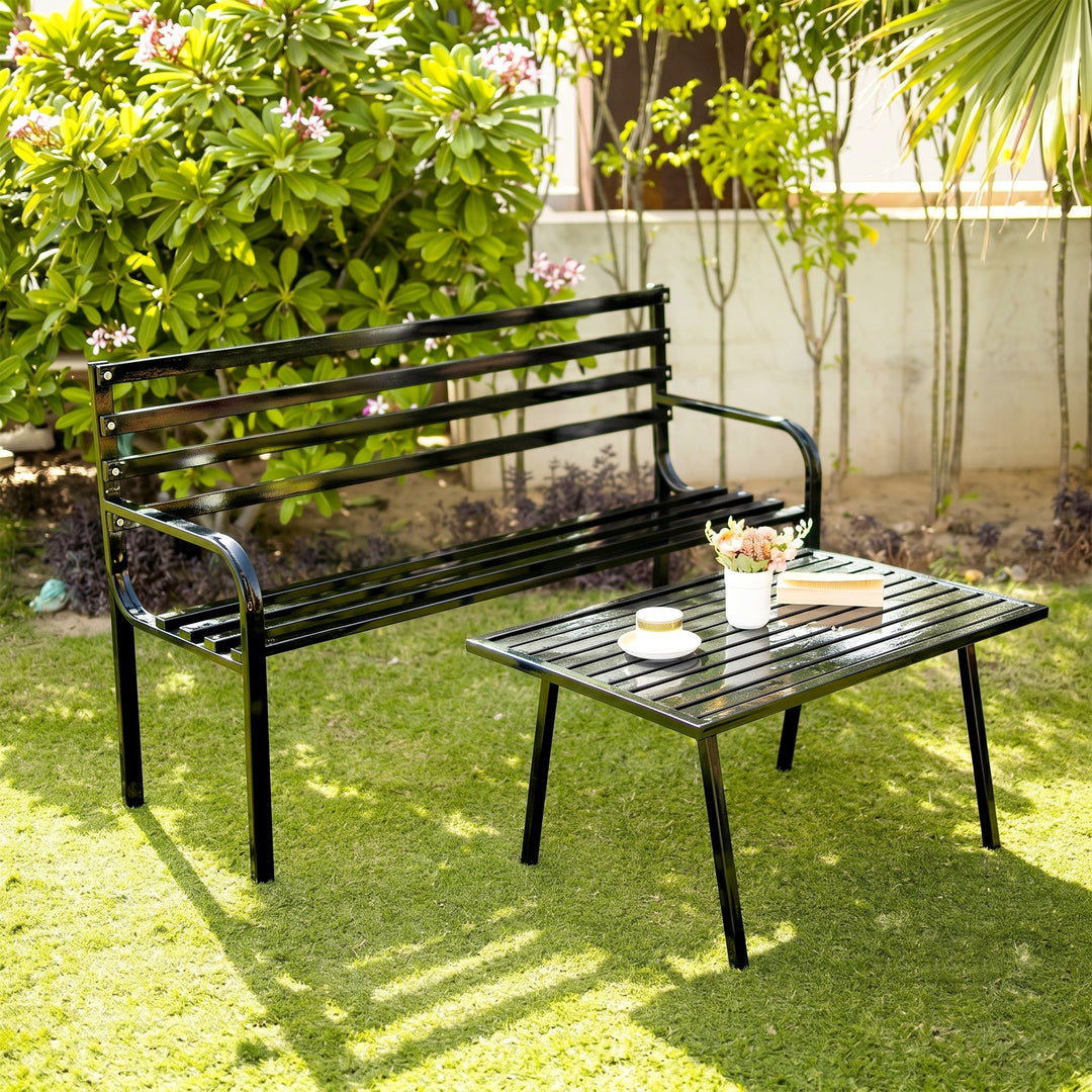 Boyle Metal 3 Seater and 1 Table Garden Bench for Outdoor Park - (Black)