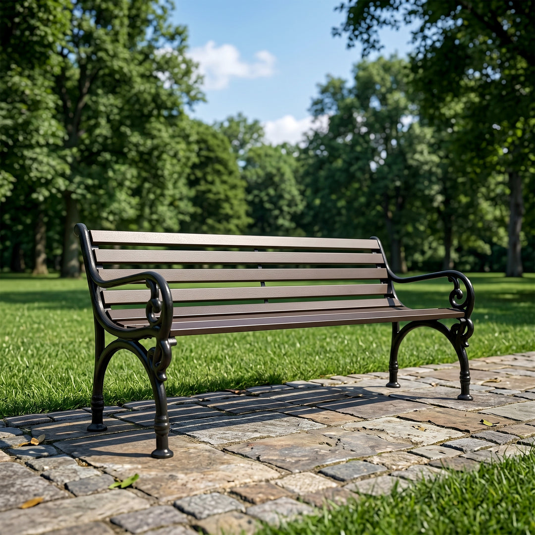 Ruben Cast Iron 3 Seater Garden Bench for Outdoor Park - (Brown)