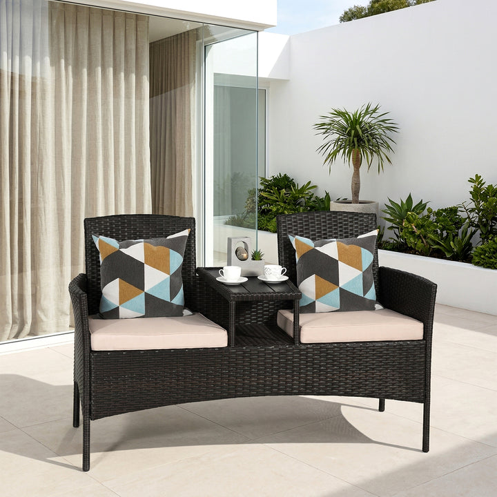 Dreamline Outdoor Furniture Garden Patio Seating Set of 2 Attached Chairs and Table Set Balcony Furniture Coffee Table Set(Black)