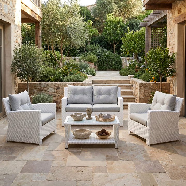 Adara Outdoor Sofa Set 2 Seater, 2 Single seater and 1 Center Table (White)