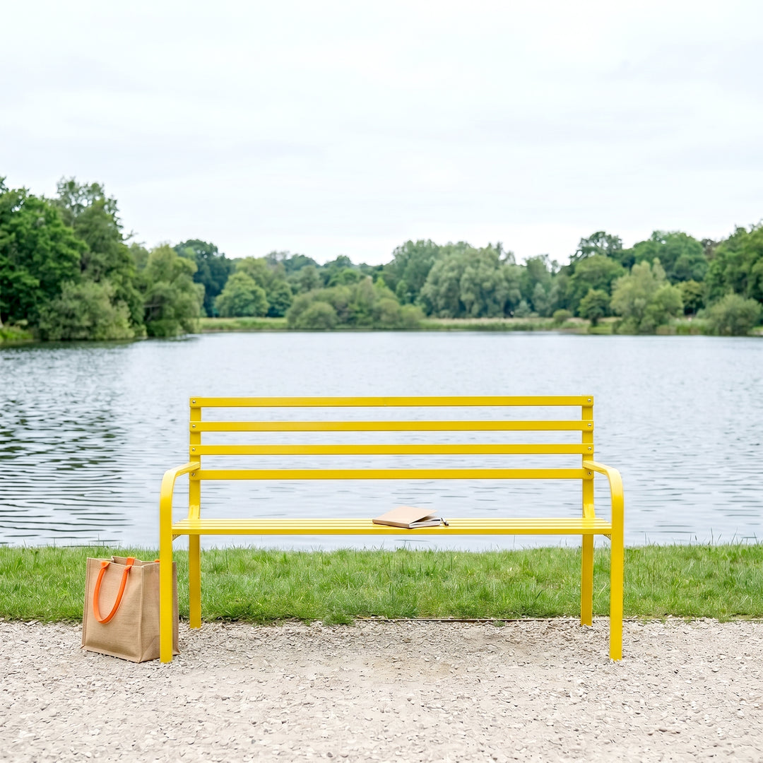 Vice Metal 3 Seater Garden Bench for Outdoor Park - (Yellow)