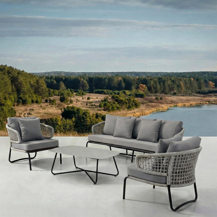 Velory Outdoor Sofa Set 3 Seater , 2 Single seater and 1 Center Table Set Braided & Rope
