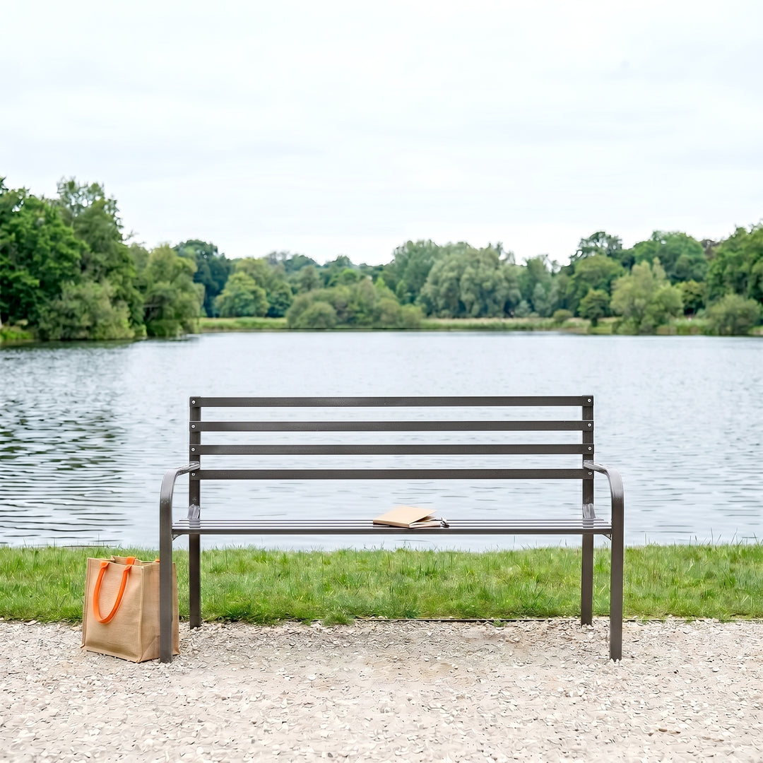 Faith Metal 3 Seater Garden Bench for Outdoor Park - (Grey)
