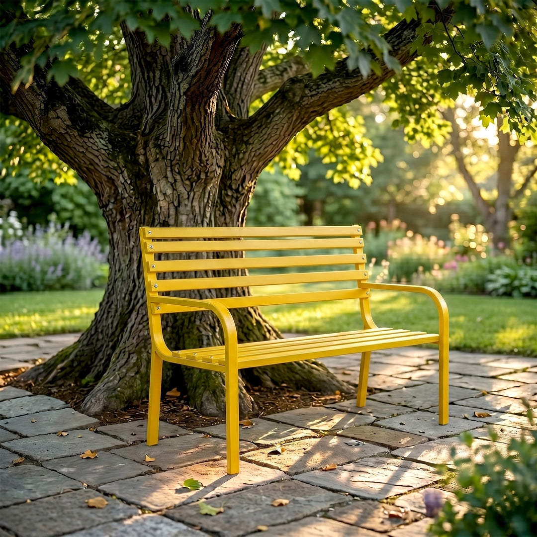 Spic Metal 2 Seater Garden Bench for Outdoor Park - (Yellow)