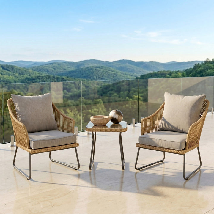 Minto Outdoor Patio Seating Set 2 Chairs and 1 table Set (Tan)