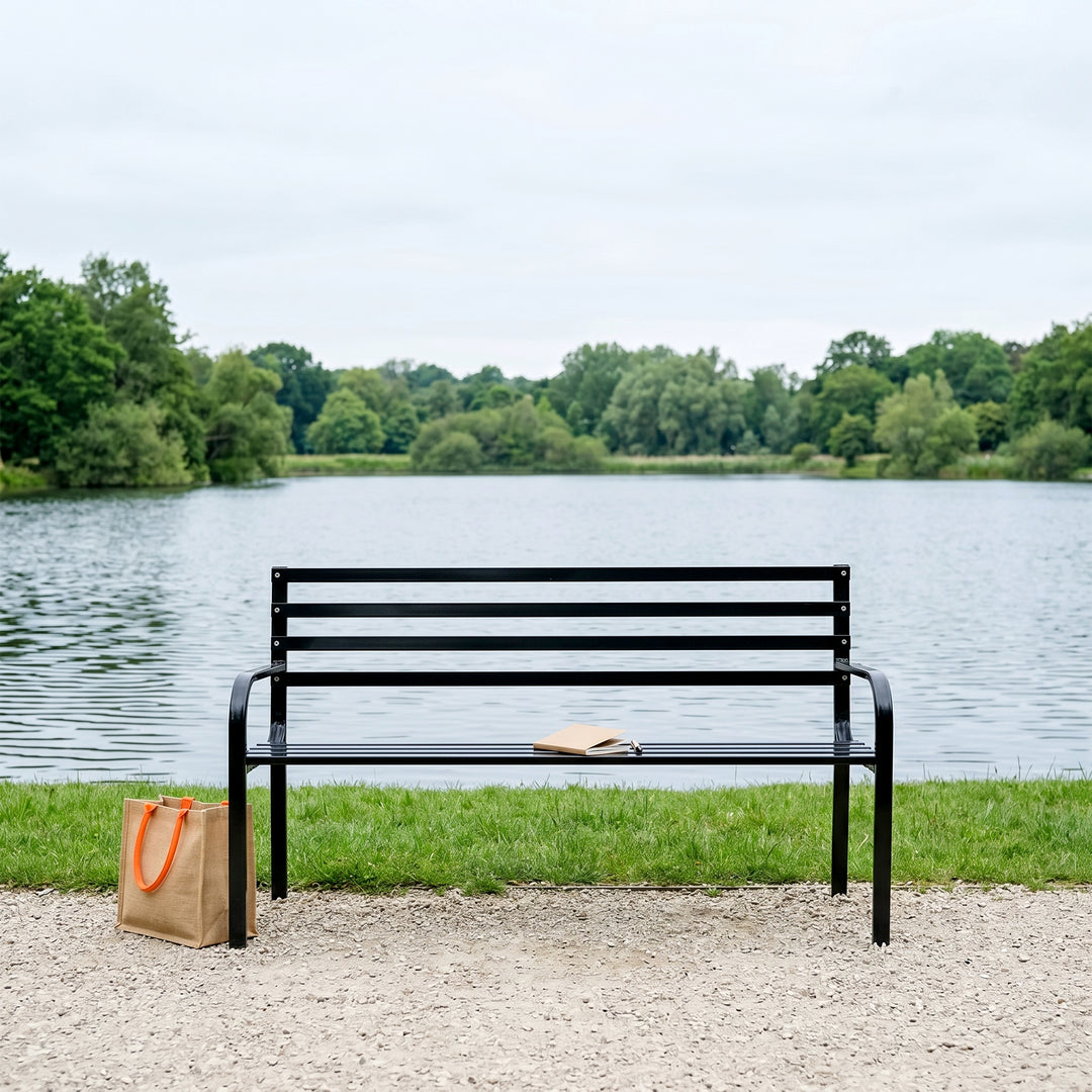 Faam Metal 3 Seater Garden Bench for Outdoor Park - (Black)