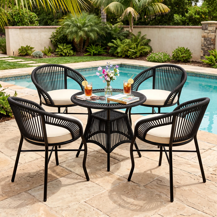Hilux Outdoor Patio Seating Set 4 Chairs and 1 Table Set Braided & Rope