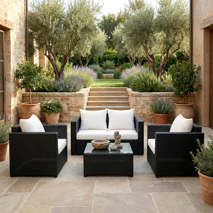 Calmo Outdoor Sofa Set 2 Seater , 2 Single seater and 1 Center Table Set (Black)