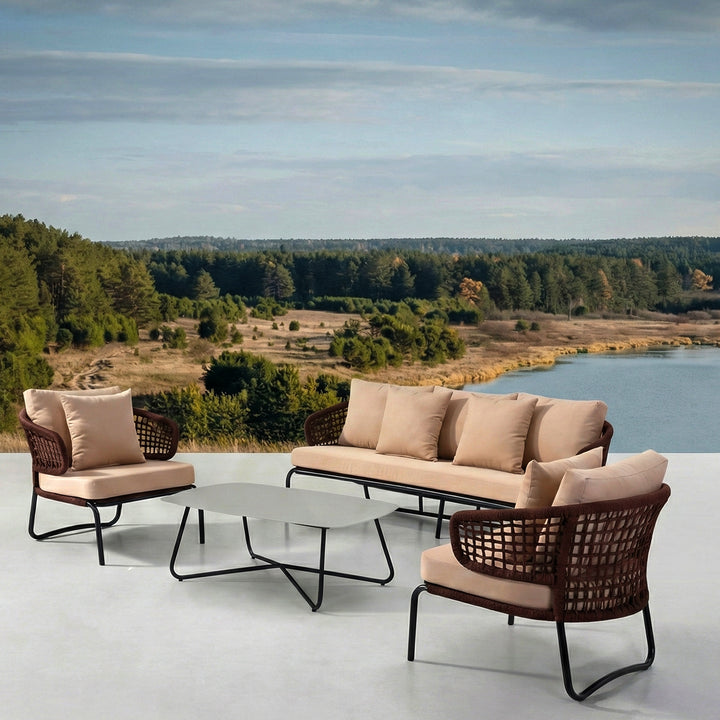 Riba Outdoor Sofa Set 3 Seater , 2 Single seater and 1 Center Table Set (Cream) Braided & Rope