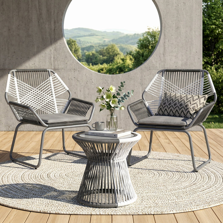 Crimson Outdoor Patio Seating Set 2 Chairs and 1 Table Set (White + Dark Grey)