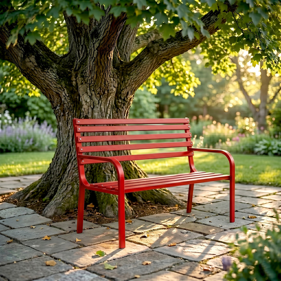 Nester Metal 2 Seater Garden Bench for Outdoor Park - (Red)