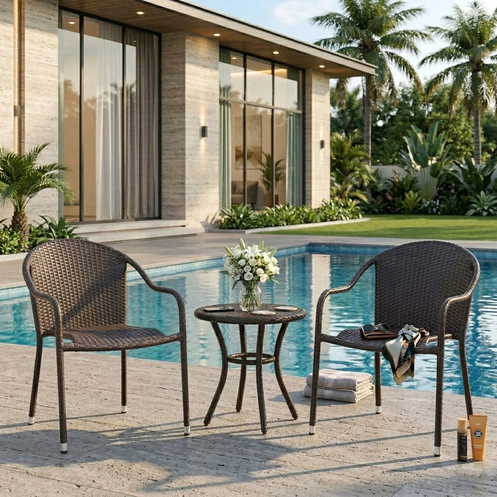 Bovina Outdoor Patio Seating Set 2 Chairs and 1 Table Set (Brown)