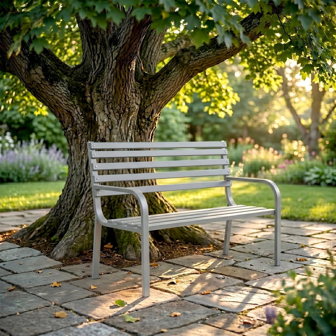 Deco Metal 2 Seater Garden Bench for Outdoor Park - (Grey)