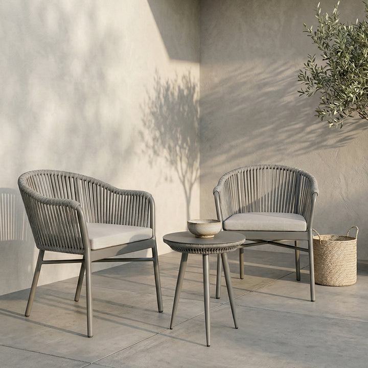 Remame Outdoor Patio Seating Set 2 Chairs and 1 Table Set (Grey) Braided & Rope