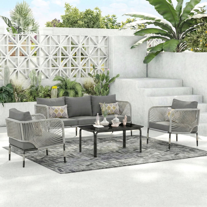Kylie Outdoor Sofa Set 3 Seater , 2 Single seater and 1 Center Table Braided & Rope