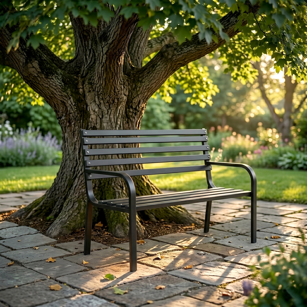 Timber Metal 2 Seater Garden Bench for Outdoor Park - (Black)