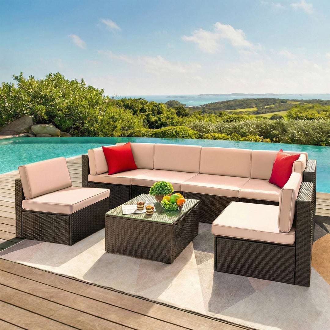 Carni Outdoor Patio Sofa Set 6 seater and 1 Center Table (Brown)