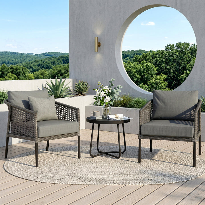 Morton Outdoor Patio Seating Set 2 Chairs and 1 Table Set (Dark Grey)