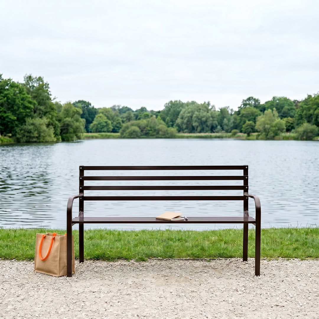 Bean Metal 3 Seater Garden Bench for Outdoor Park - (Brown)