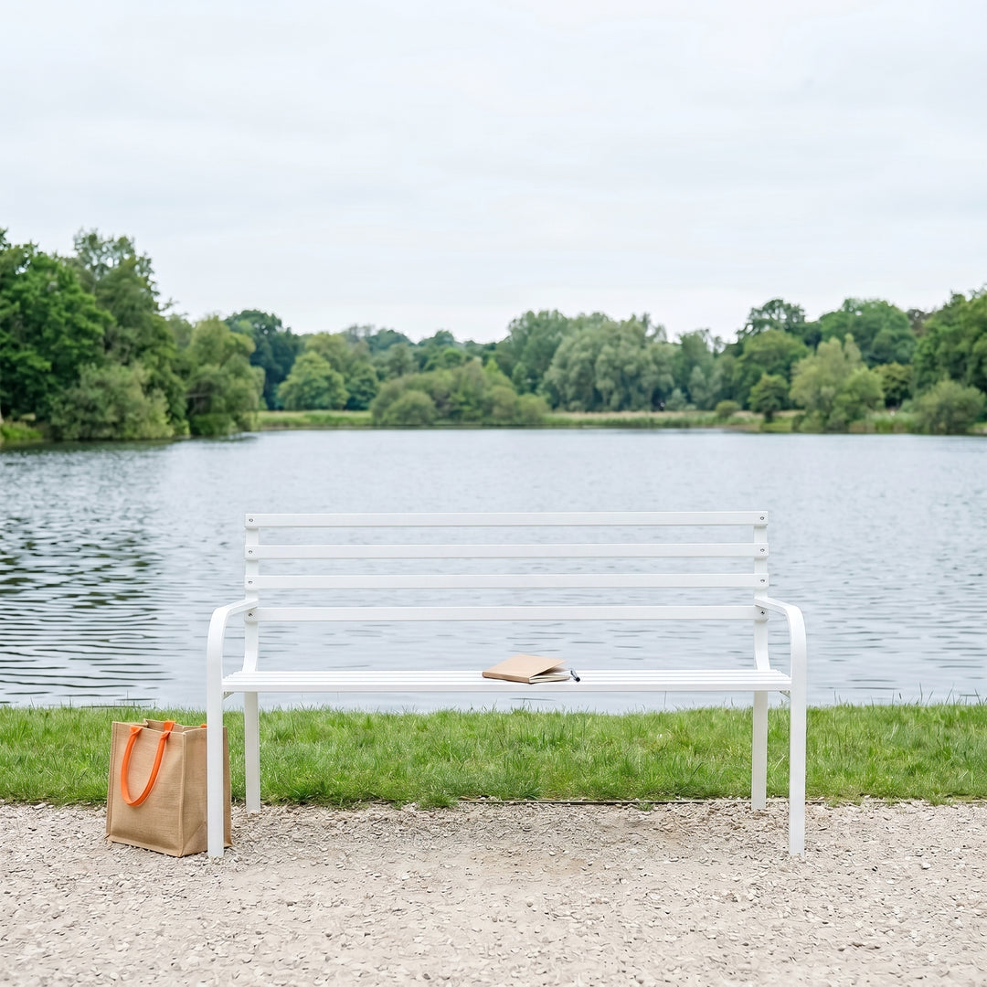 Unity Metal 3 Seater Garden Bench for Outdoor Park - (White)