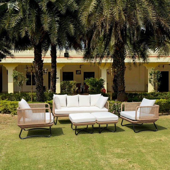 Kuub Outdoor Sofa Set 3 Seater, 2 Single seater,2 Ottoman(Tan)