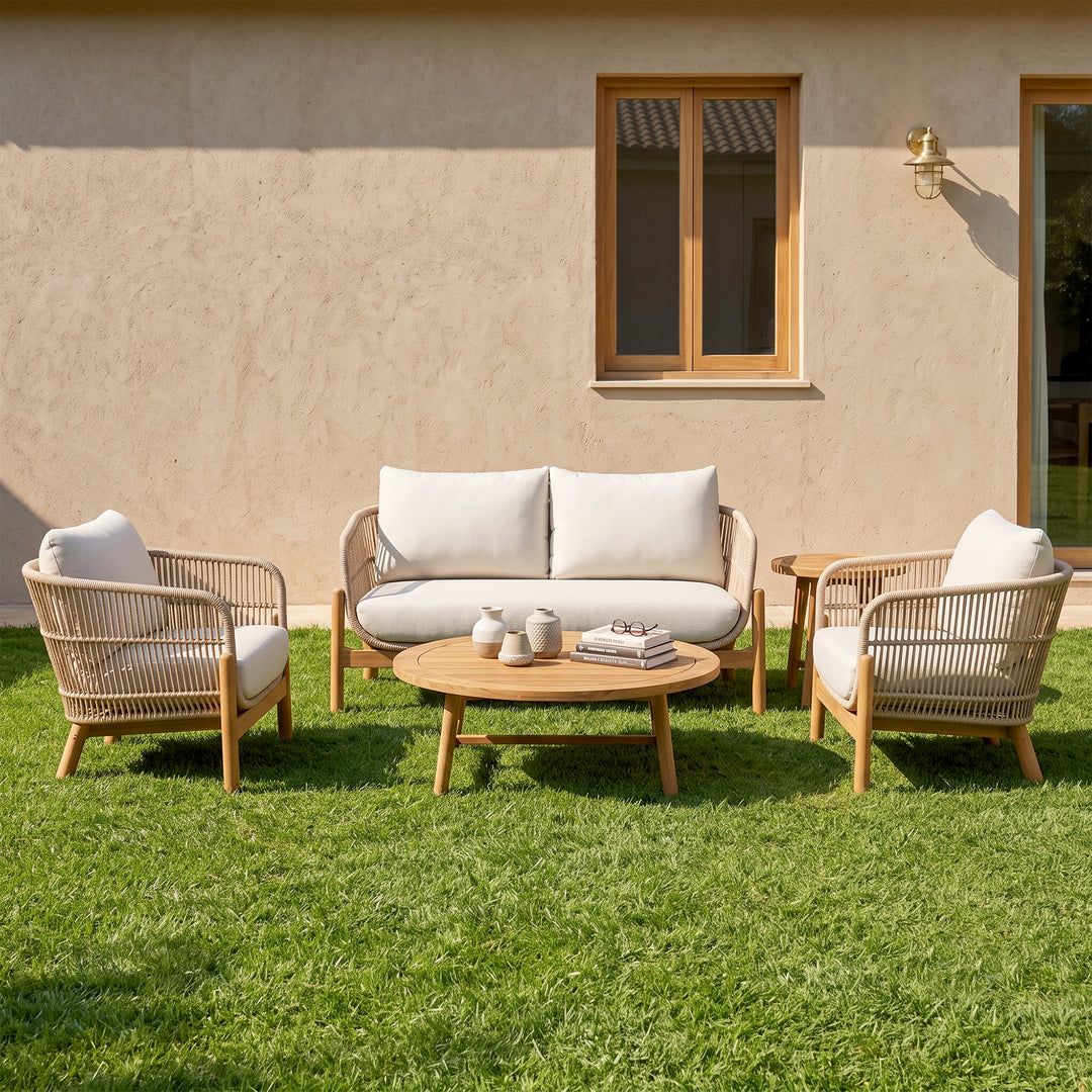 Apolo Outdoor Sofa Set 2 Seater , 2 Single seater , 1 Side table and 1 Center Table (Beige)