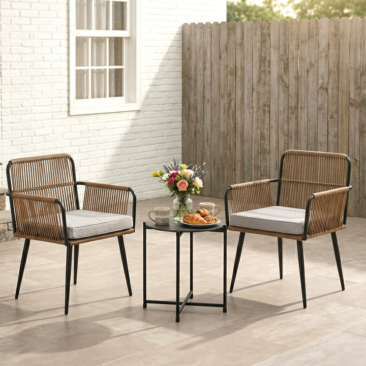 Susten Outdoor Patio Seating Set 2 Chairs and 1 Table Set (Tan) Braided & Rope