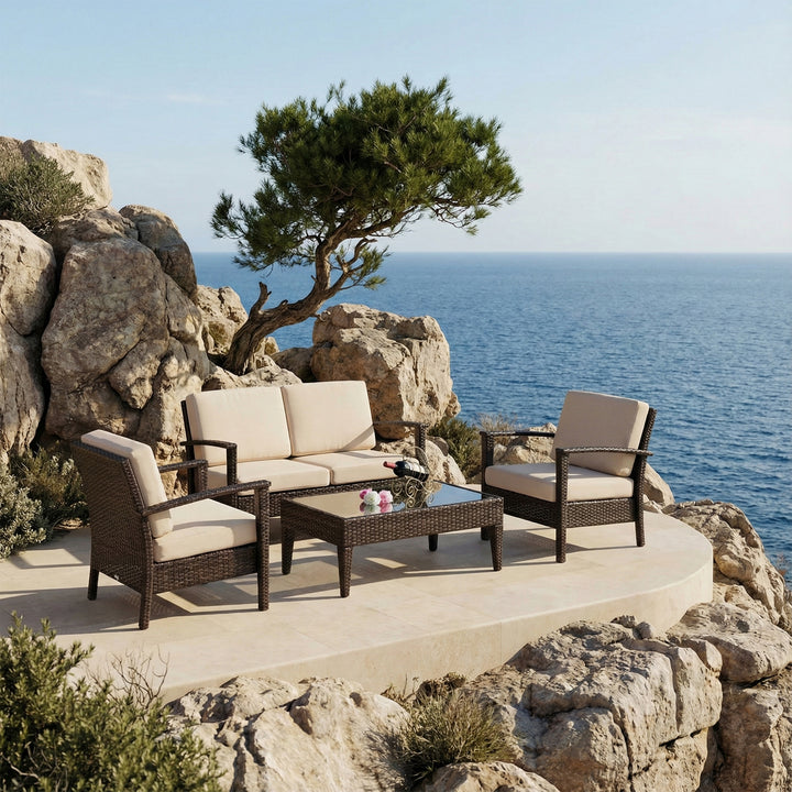 Maisa Outdoor Sofa Set 2 Seater , 2 Single seater and 1 Center Table Set (Brown)