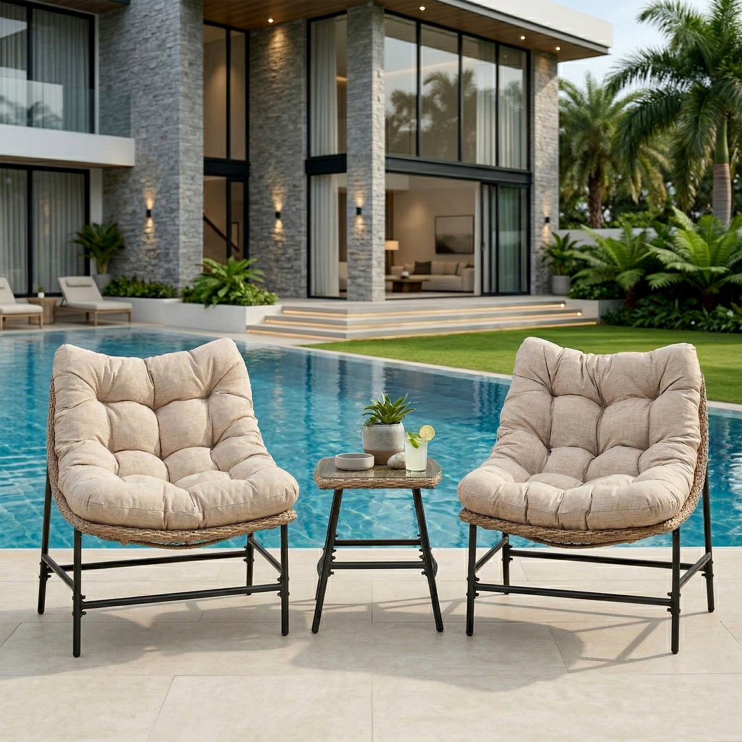 Keris Outdoor Patio Seating Set 2 Chairs and 1 table Set (Tan)