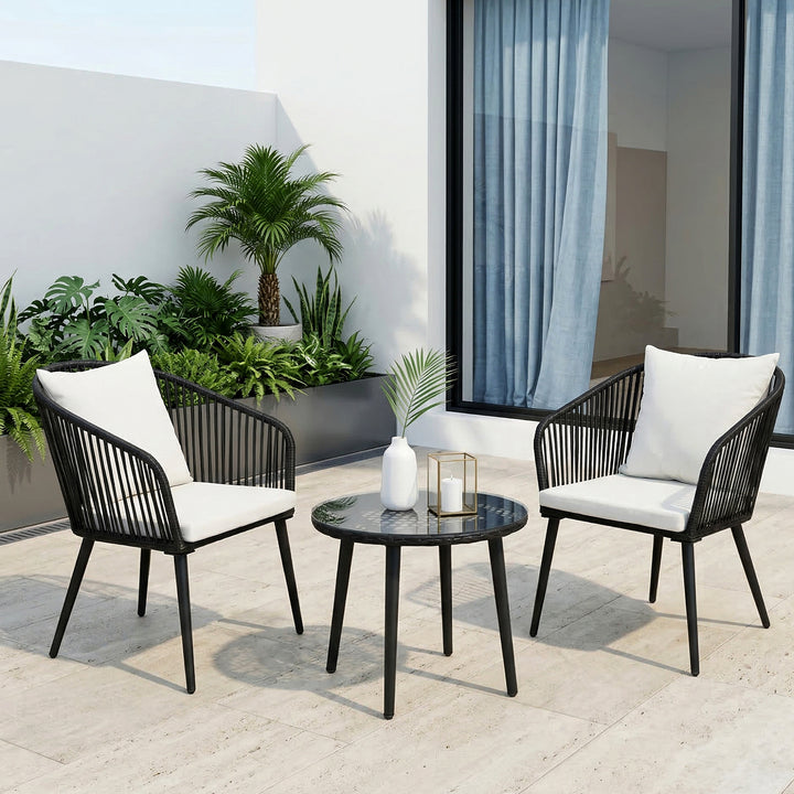 Feeds Outdoor Patio Seating Set 2 Chairs and 1 Table Set (Black)