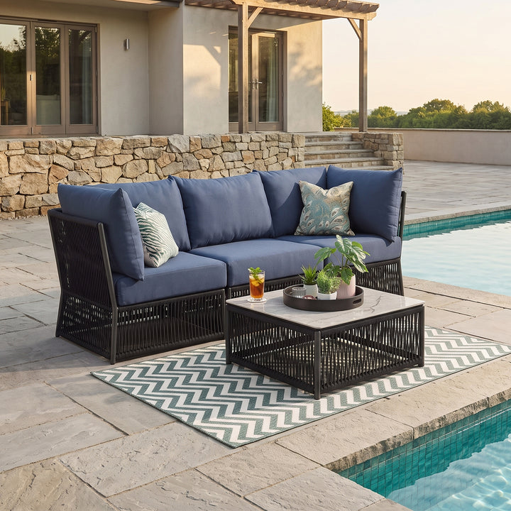 Adán Outdoor Sofa Set 3 Seater and 1 Center Table Set Braided & Rope