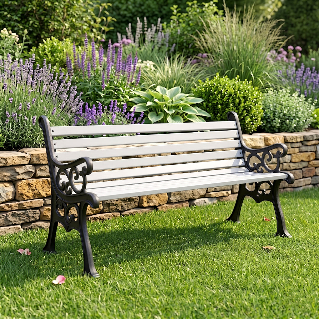 Valor Cast Iron 3 Seater Garden Bench for Outdoor Park - (Black + White)