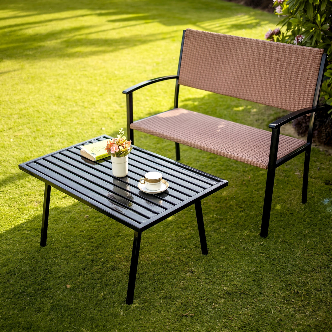 Zac Wicker 2 Seater and 1 Table Garden Bench for Outdoor Park - (Honey)