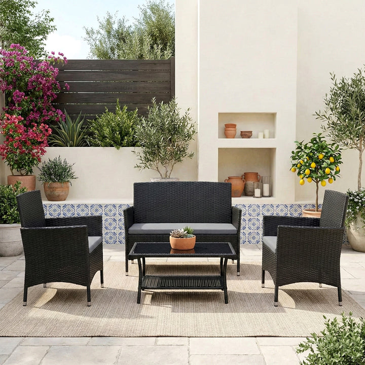 Elix Outdoor Sofa Set 2 Seater , 2 Single seater and 1 Center Table Set (Black)