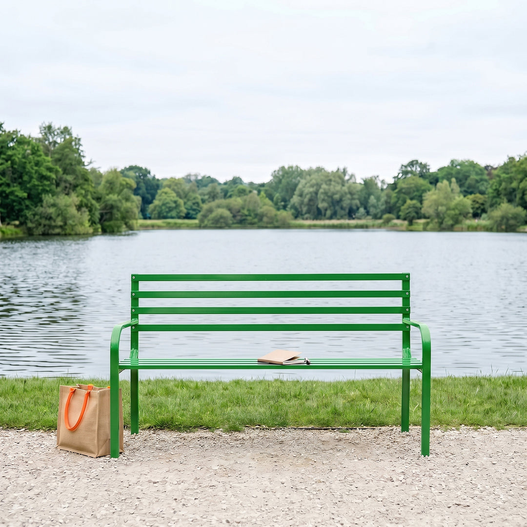 Linen Metal 3 Seater Garden Bench for Outdoor Park - (Green)