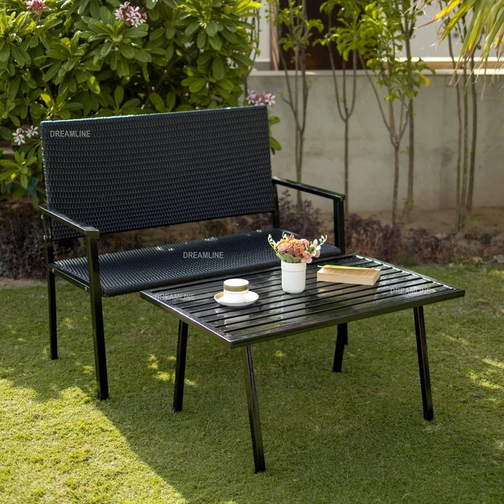 Viola Wicker 2 Seater and 1 Table Garden Bench for Outdoor Park - (Black)