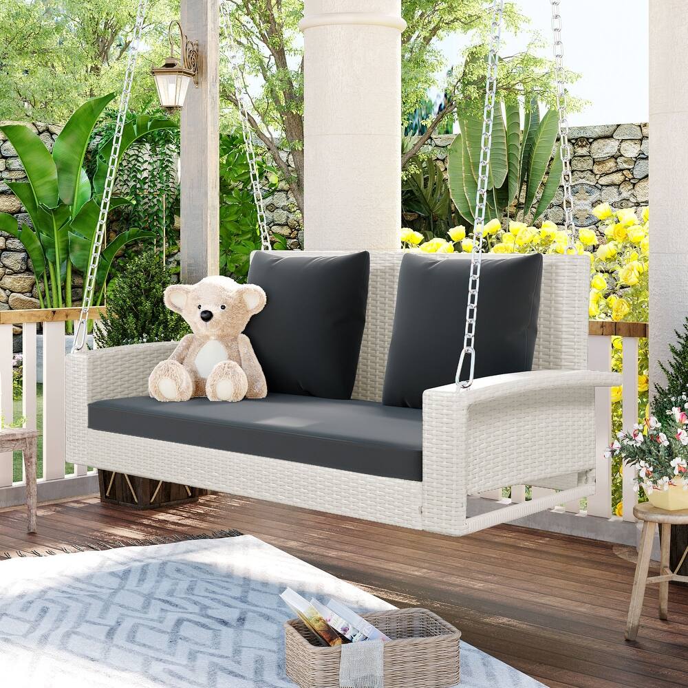 Magda Double Seater Hanging Swing Without Stand For Balcony , Garden Swing (White + Grey)