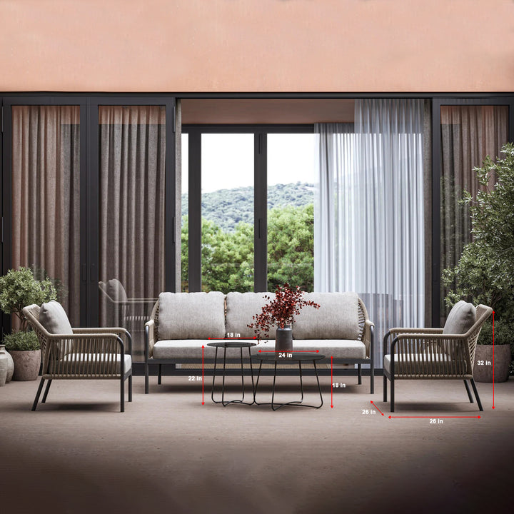 Jisax Outdoor Garden Balcony Sofa Set 3 Seater,2 Single seater and 2 Center Table Set (Beige) Braided and Rope