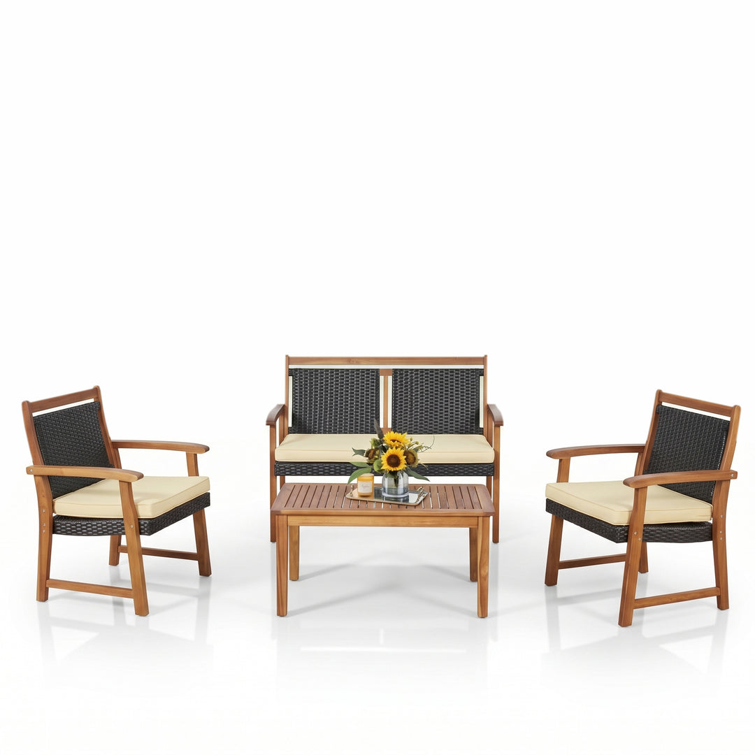 Zyan Outdoor Garden Balcony Sofa Set 2 Seater , 2 Single Seater 1 Center Table Set (Brown) Braided and Rope