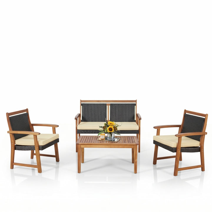 Zyan Outdoor Garden Balcony Sofa Set 2 Seater , 2 Single Seater 1 Center Table Set (Brown) Braided and Rope