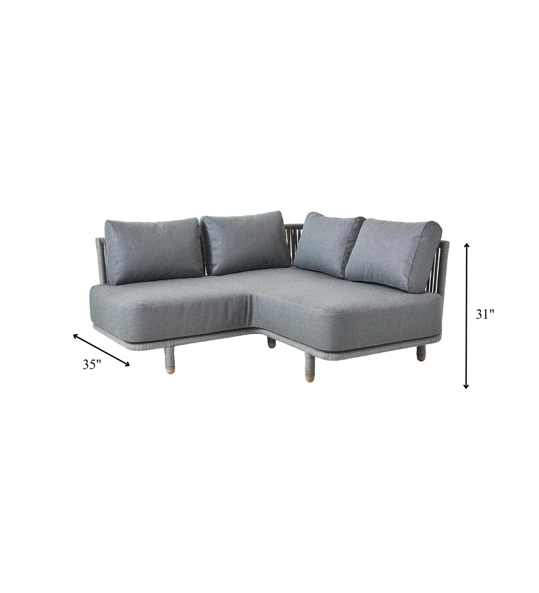 Folliero Outdoor Sofa Set 2 Seater , 1 Corner Module and 1 Center Table Braided & Rope (Grey)