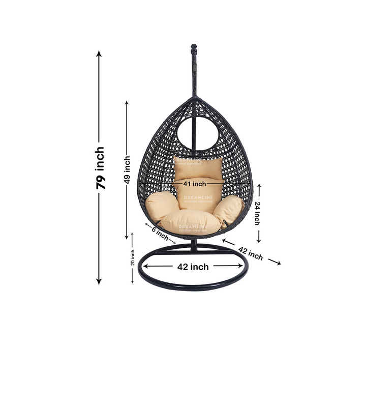 Craig Single Seater Hanging Swing With Stand For Balcony , Garden Swing (Dark Brown)