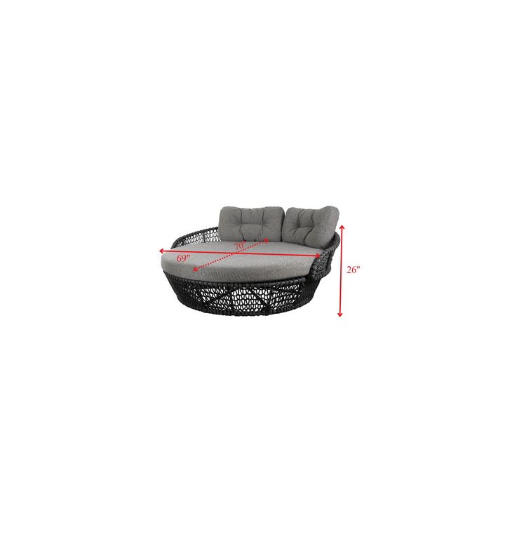 Greco Outdoor Poolside Sunbed With Cushion Daybed (Black) Braided & Rope
