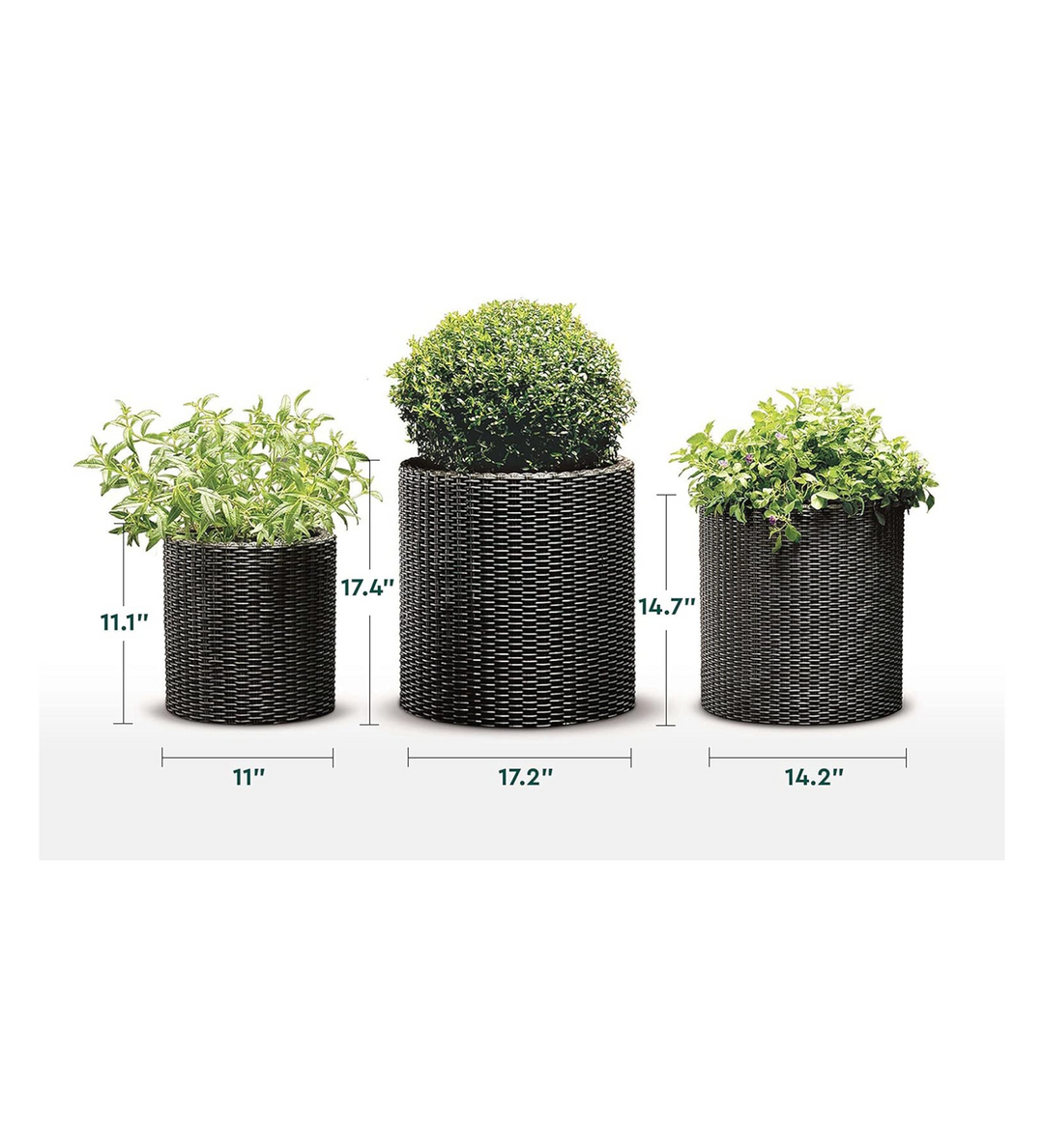 Deni Outdoor Wicker Planters For Garden, Balcony Set of 3 (Dark Brown)