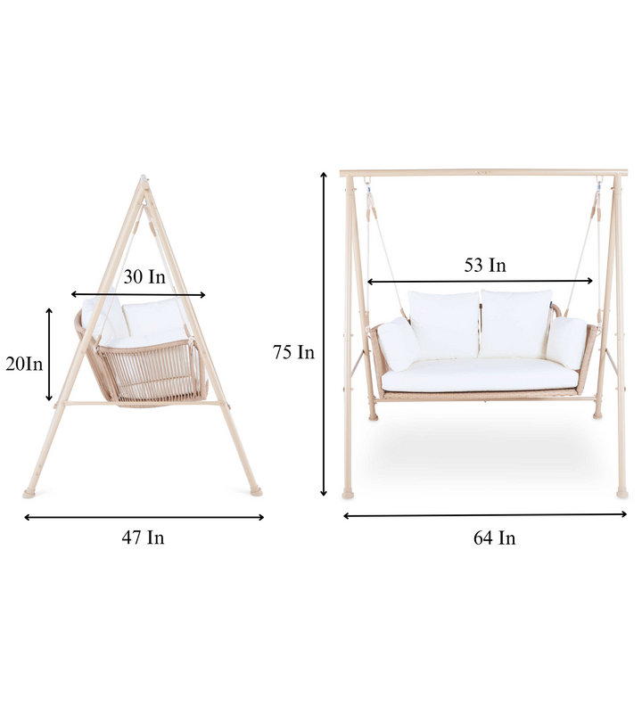 Sirena Double Seater Hanging Swing With Stand For Balcony , Garden Swing (White +Tan)