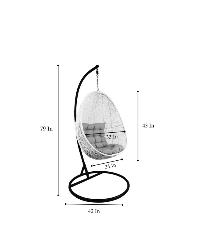 Luciana Single Seater Hanging Swing With Stand For Balcony , Garden Swing (White)