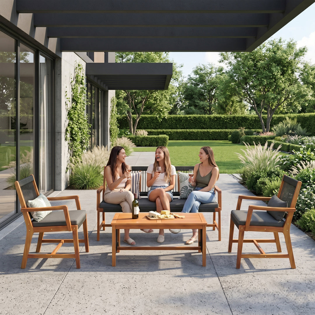 Folk Outdoor Garden Balcony Sofa Set 2 Seater , 2 Single Seater 1 Center Table Set (Black) Braided and Rope