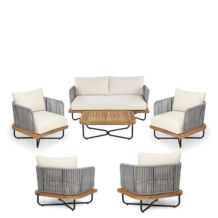 Logema Outdoor Garden Balcony Sofa Set 2 Seater,4 Single Seater With 1 Table Set, Braid & Rope (Grey)