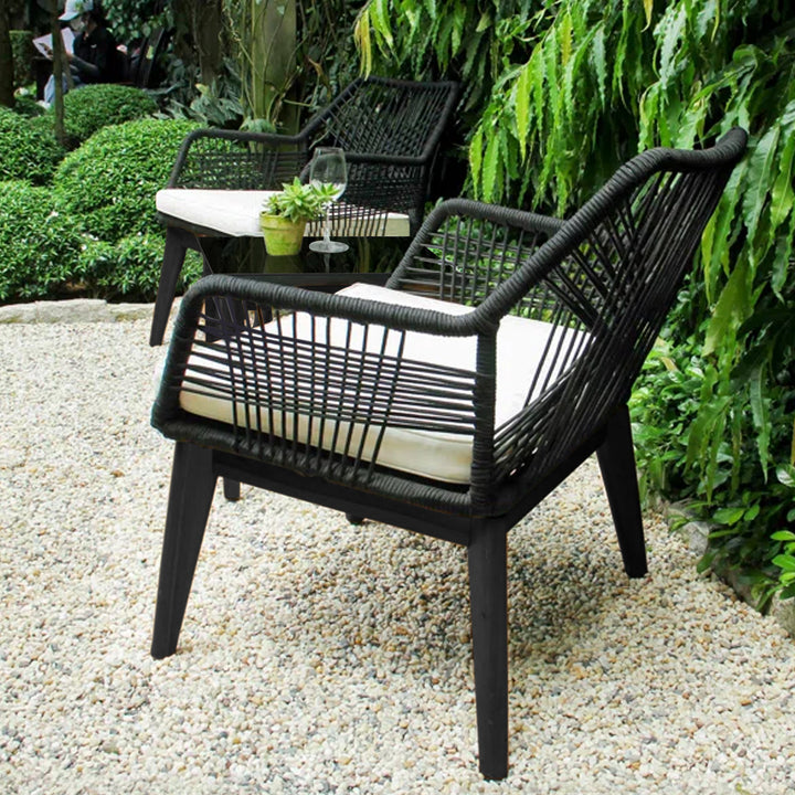 Elicia  Outdoor Patio Seating Set 2 Chairs and 1 Table Set (Black) Braided & Rope